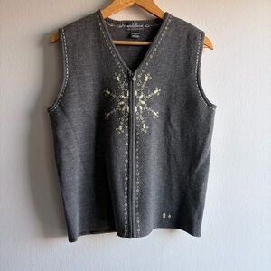 Woolrich Charcoal Gray Embroidered Zip-Front Wool Vest